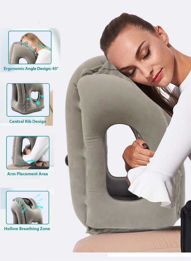 منزل الغابة وسادة سفر قابلة للنفخ للرقبة على الطائرة تدعم الرأس والذقن بشكل مريح للطائرات والقطارات والسيارات والقيلولة في المكتب - Image 1